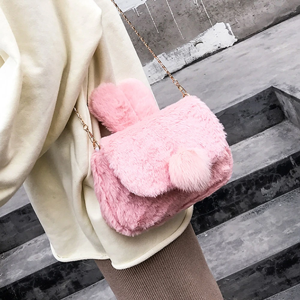 Pink Bunny Design Shoulder Pouch Adorable Plush Crossbody Bag Fashion Rabbit Coin Bag Girl Storage Bag Portable Outdoor Purse