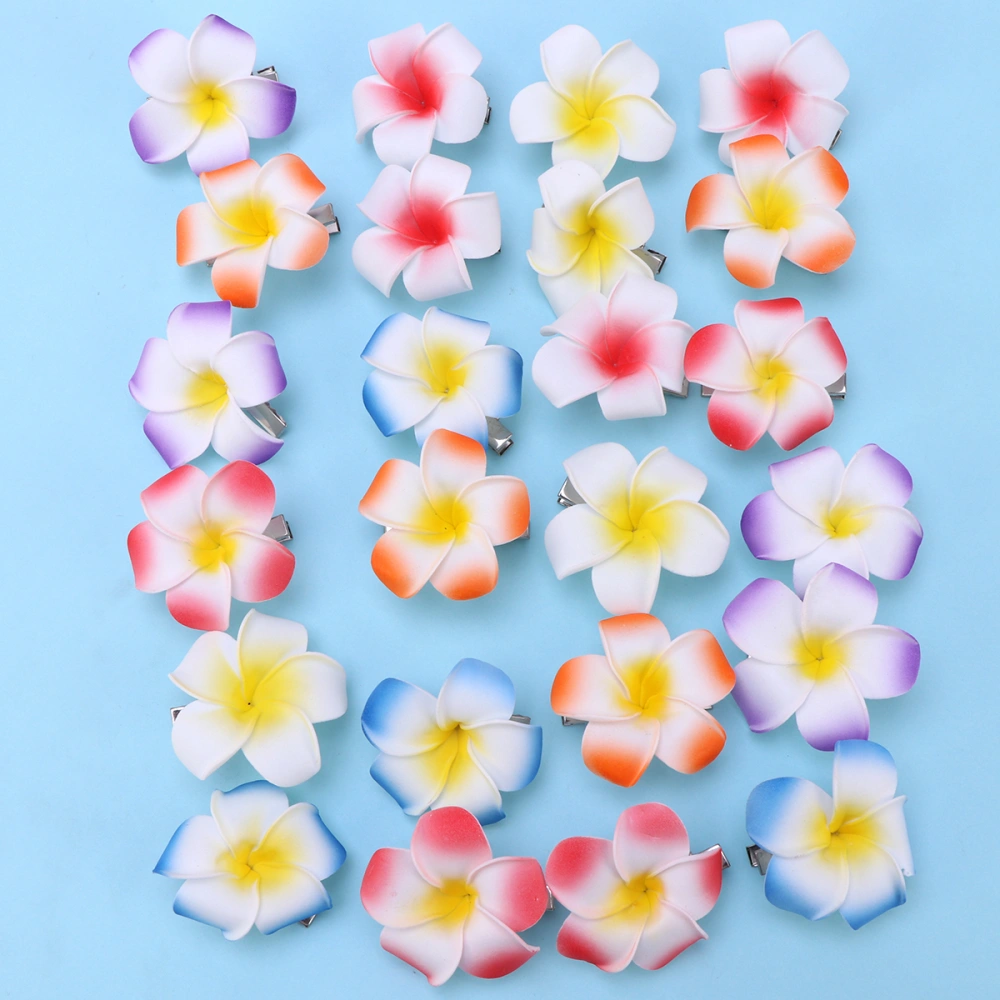 24pcs Hawaiian PE Frangipani Plumeria Flower Hair Clip Accessories Plumeria Headdress Artificial Flowers for Beach Holiday(Mixed Colors)