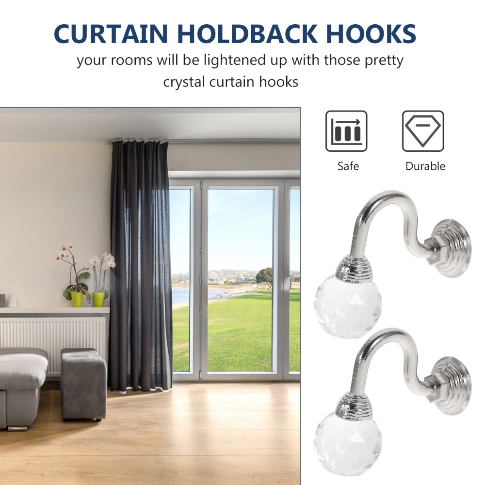 4 Pcs Clear Crystal Wall Mounted Curtain Holdbacks Tassel Curtain Hook Multi Use Wall Hook Coat Hanger (Silver)