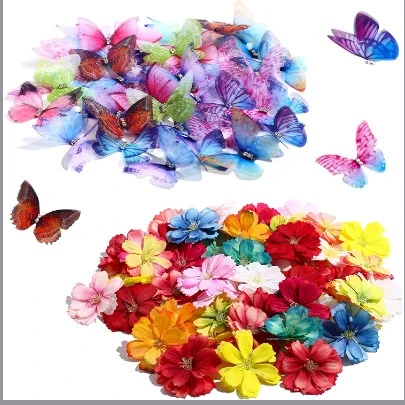 100 Pcs Butterfly Flower Set Faux Floral Heads Craft Flowers Wedding Ornament Appliques