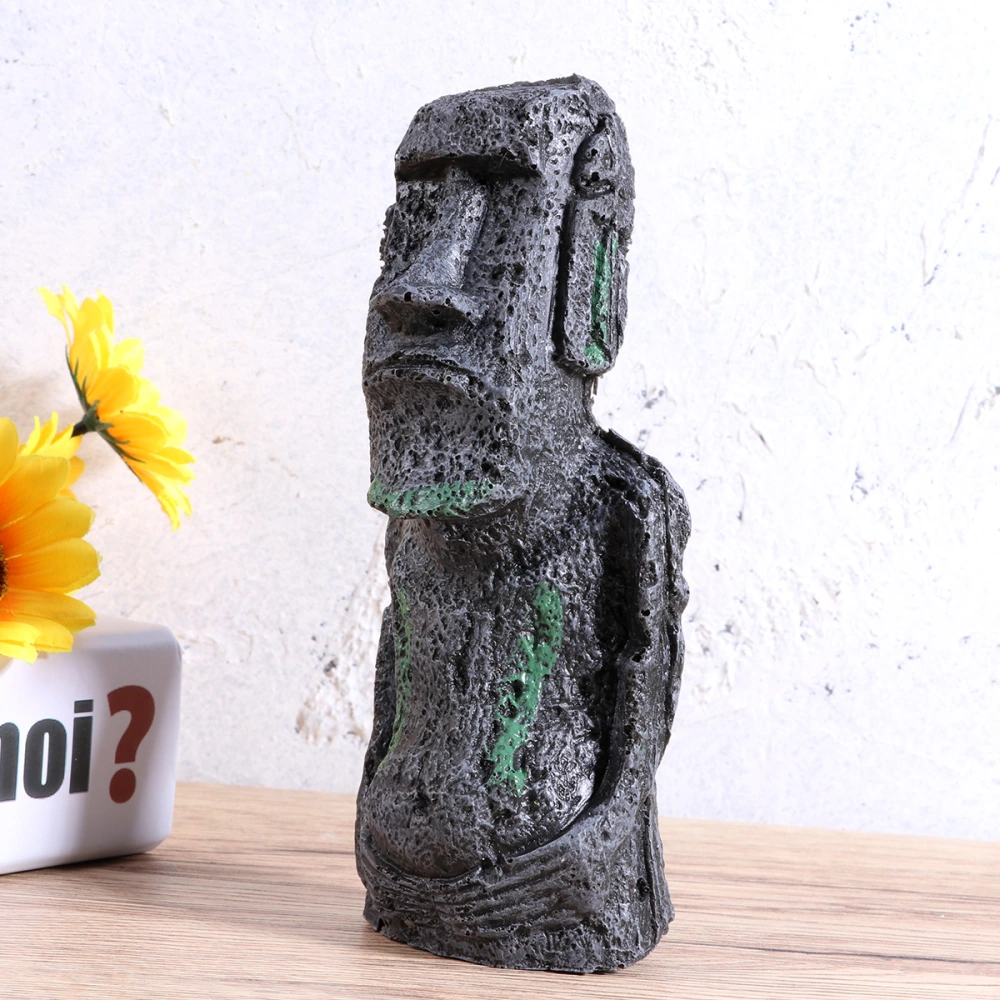 Easter Island Stone Antique Roman Portrait Resin Artificial Aquarium Equipment Accessory Fish Tank Ornament Cave Rockery Landscaping Decoration (Size-M)