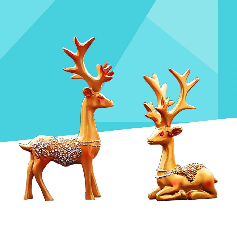 1 Pair of Resin Deer Ornaments Car Interior Dashboard Decoration Desk Decorative Ornaments (Golden)