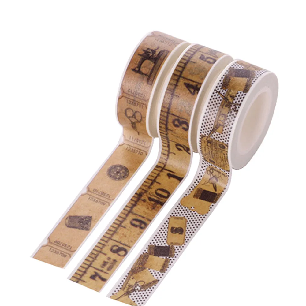 3pcs Vintage Paper Tapes Tearing DIY Craft Decorative Tape Creative Ruler Tape