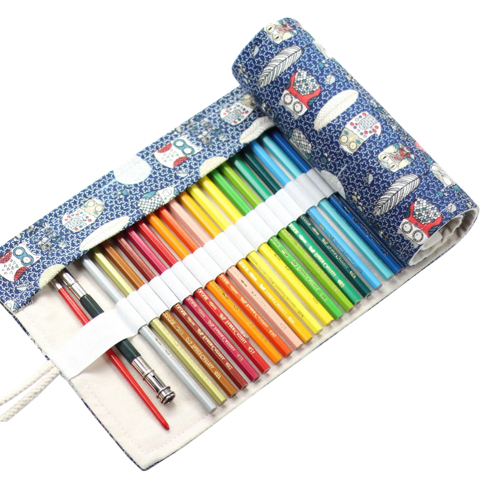 Oral Pattern Canvas Portable Handmade Rolling Pencil Roll Wrap Holder Pouch Case Storage Organizer With 48 Slots