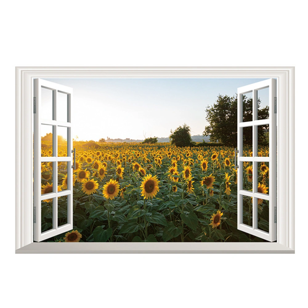 1Pc Sunflower Scenery Sticker Unique Scenery Wallpaper Decorative Wall Sticker