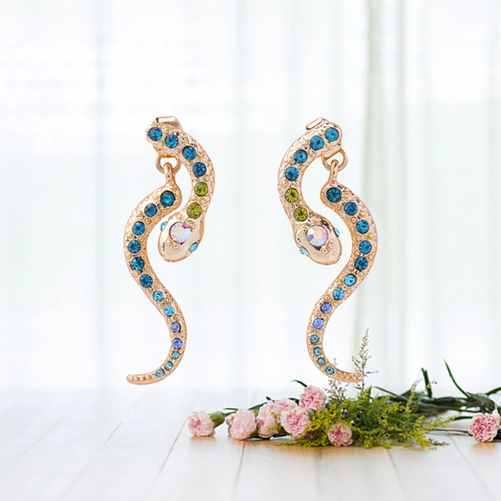 Mini Snake Earring Stud Tiny Diamonds Pave Setting Colorful Snake Shape Trendy Earrings(Gold)