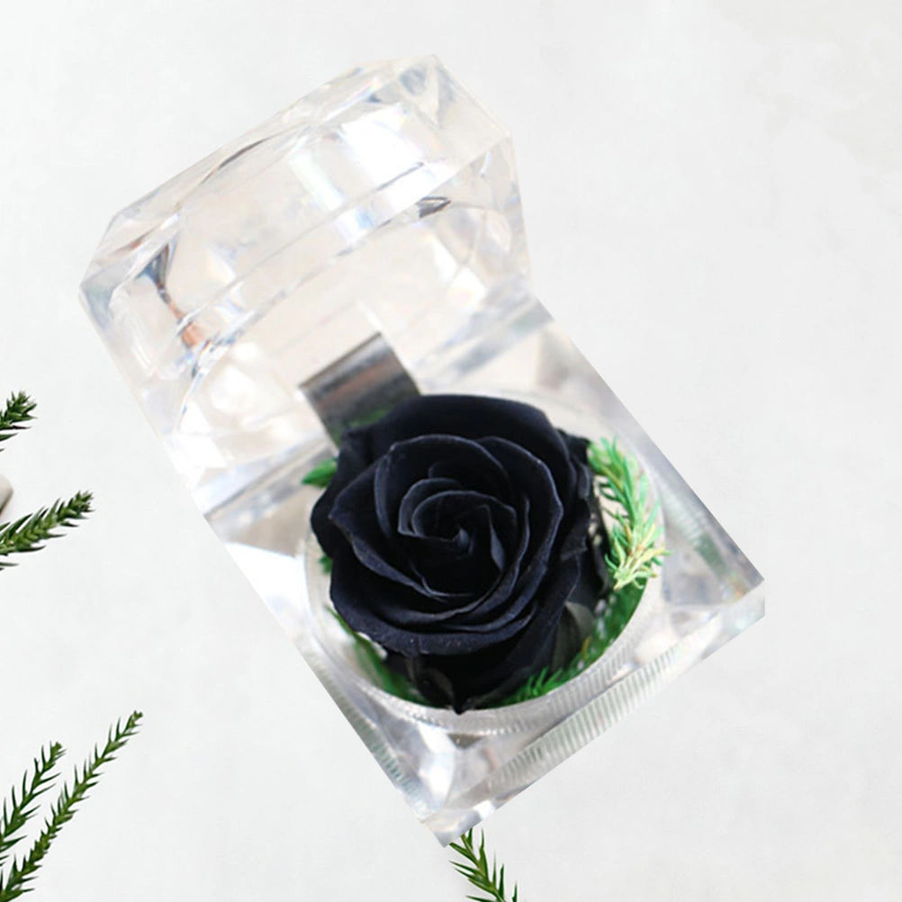 1Pcs Preserved Fresh Rose Flower in Glass Dome with Ribbon Decoration Rose Gift for Valentine's Day Anniversary Birthday (Black)