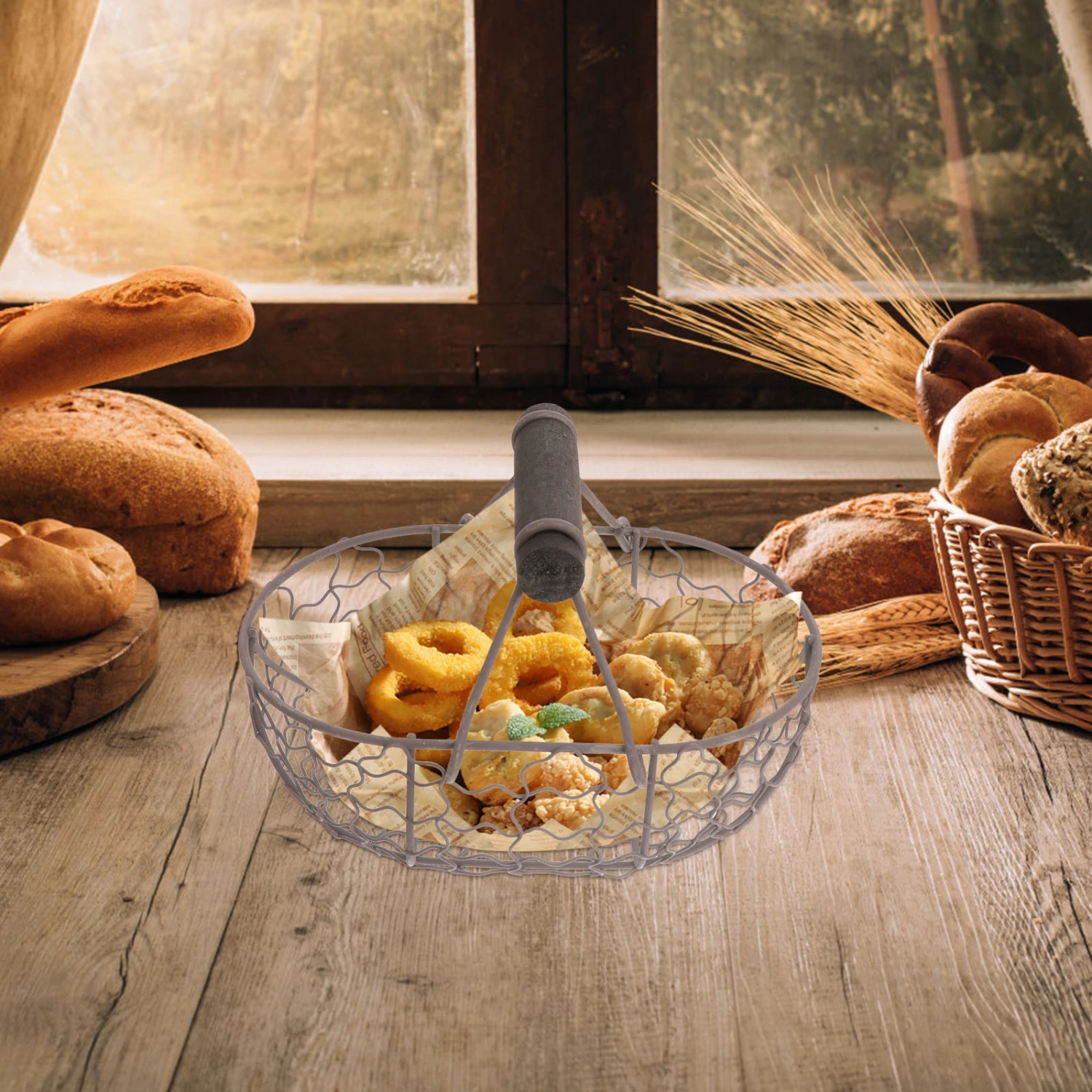 1Pc Iron Storage Basket Snacks Fruit Bread Basket French Fries Serving Tray