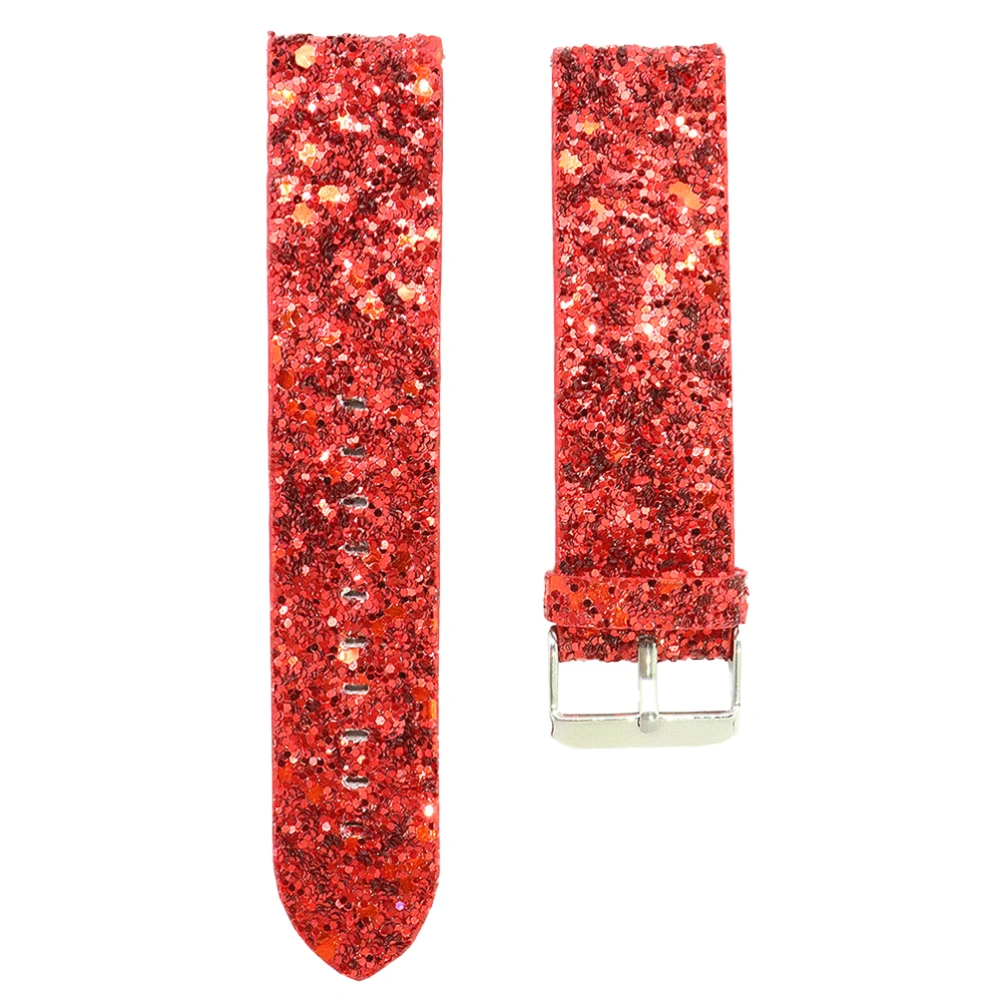 Cowhide Leather Strap Band Shiny Sequin Smart Watch Band for Fitbit Versa (Red)