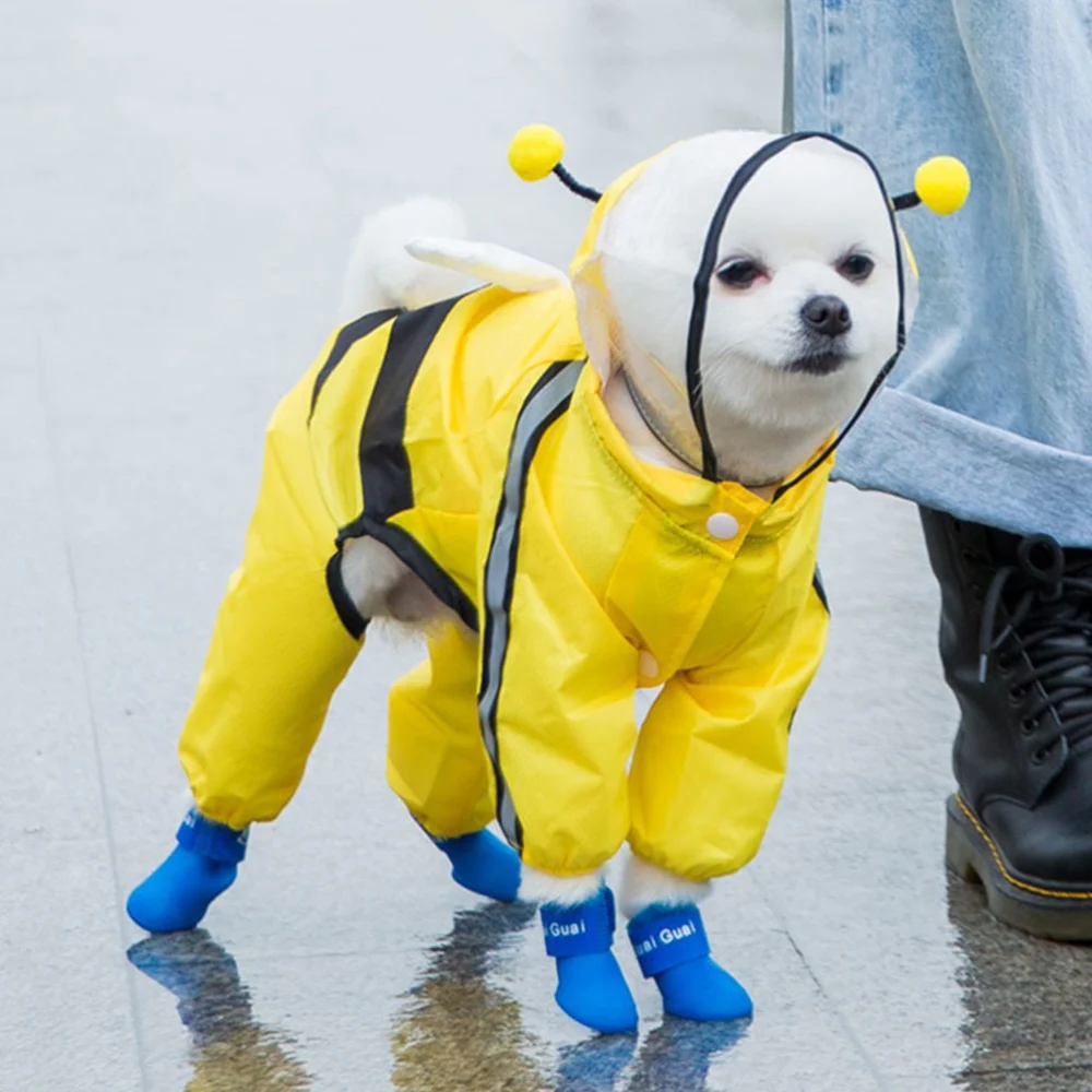 1 Pc Pet Bee Shaped Rain Slicker Hooded Raincoat Stylish Pet Raincoat for Dog