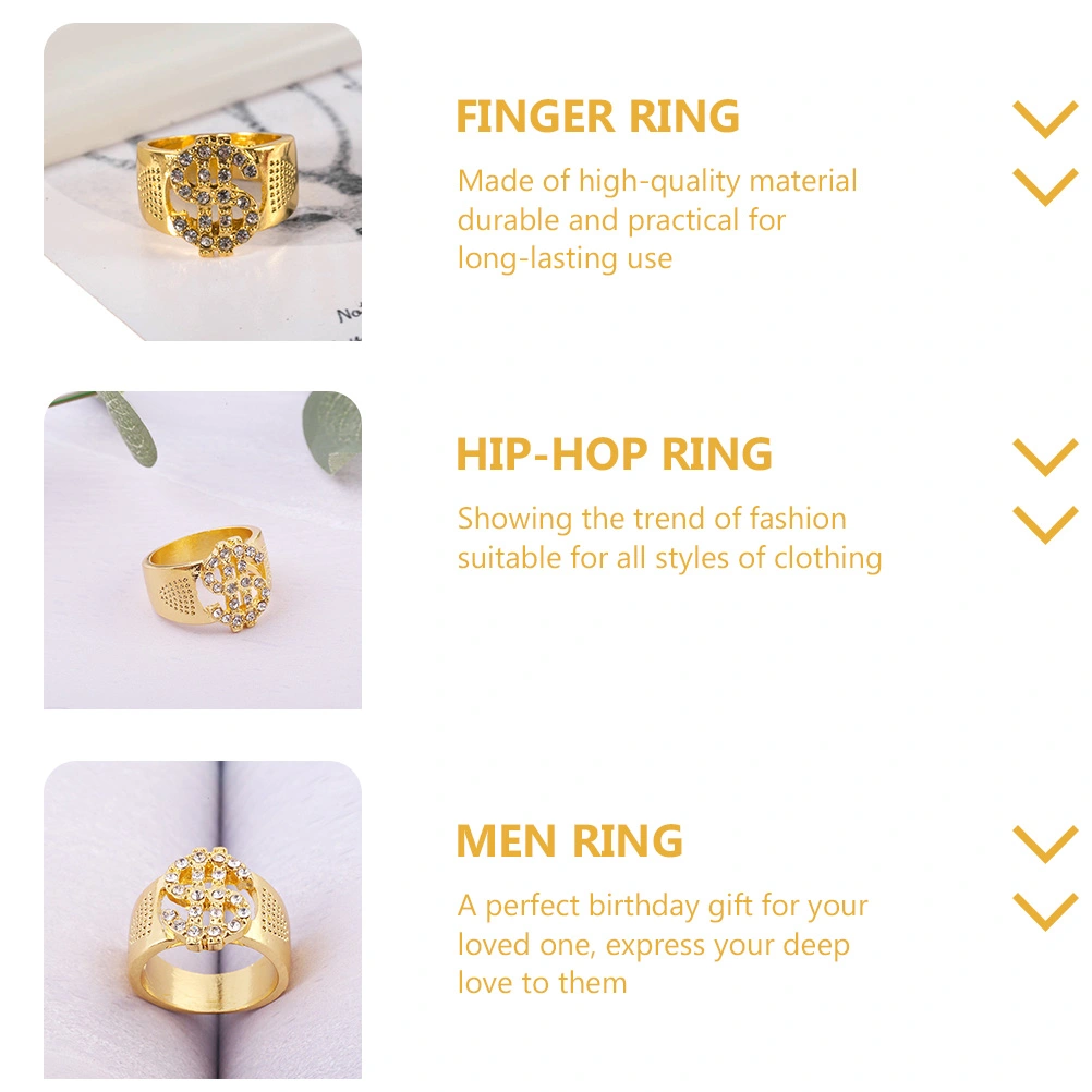 2pcs Fashionable Finger Rings Hip-hop Rings Men Finger Decorations (Golden)