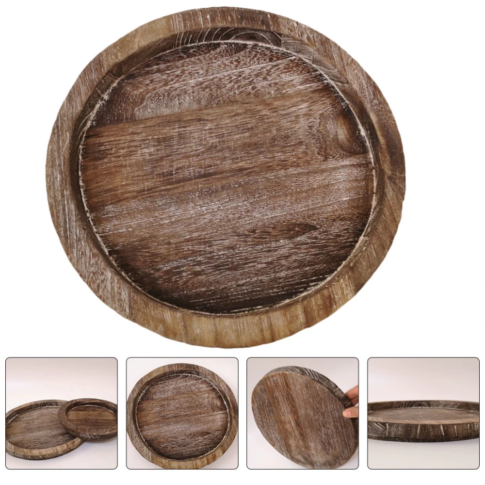 1Pc Home Round Candle Tray Wooden Simple Candle Holder Table Decor Light Brown