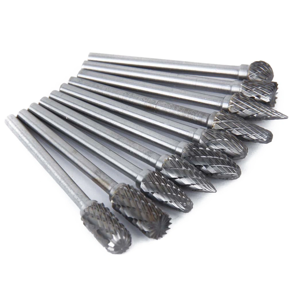 Tungsten Carbide Rotary Burr Set Double Cut Tungsten Carbide Cutter Grinding Head Bits for Woodworking Carving Drilling (Pattern A)