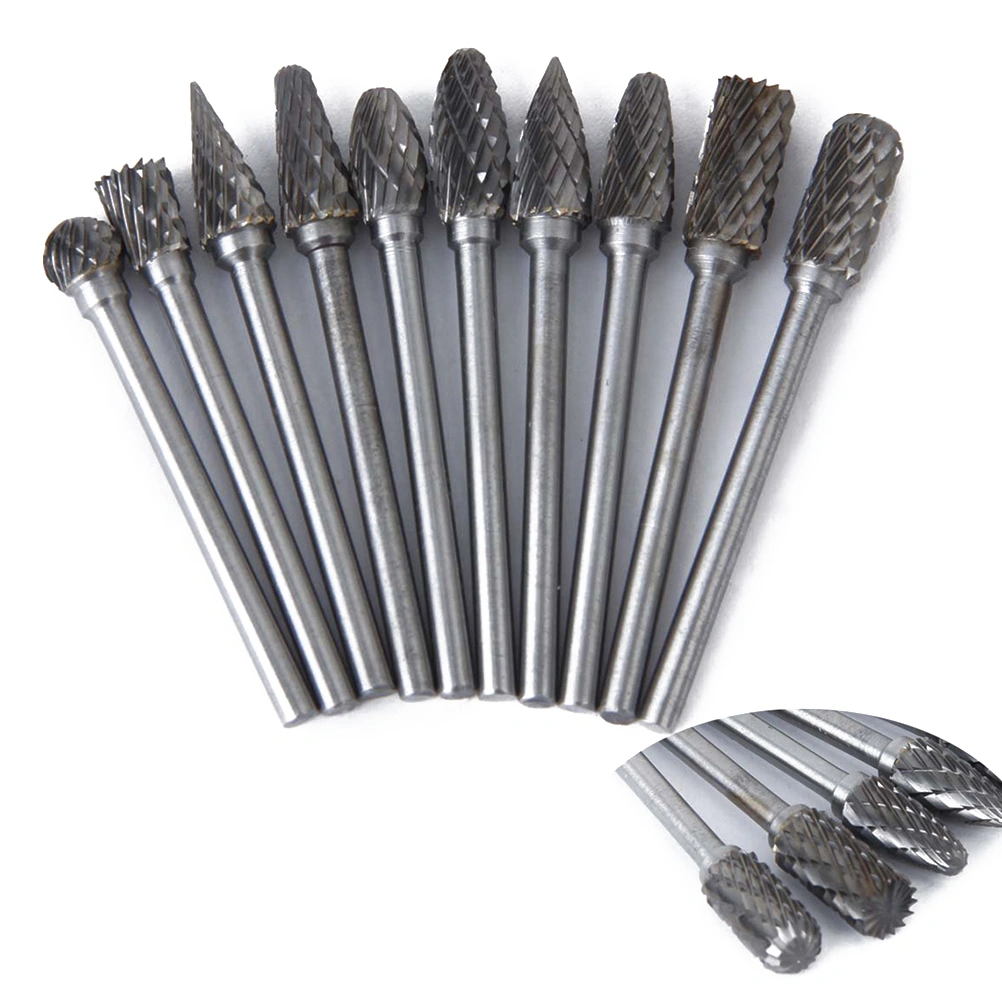 Tungsten Carbide Rotary Burr Set Double Cut Tungsten Carbide Cutter Grinding Head Bits for Woodworking Carving Drilling (Pattern A)