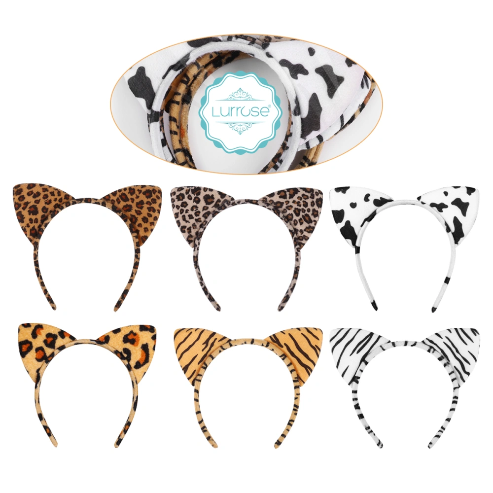 Lurrose 6pcs Cat Ear Headbands Plush Leopard Grain Hair Hair Accessory for Party Ball Costume