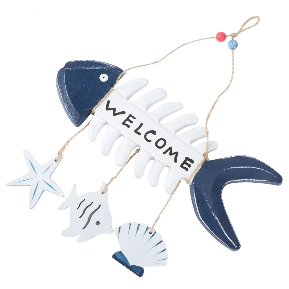 1PC Creative Wooden Fishbone Welcome Plate Welcome Hanging Tag for Store (White)