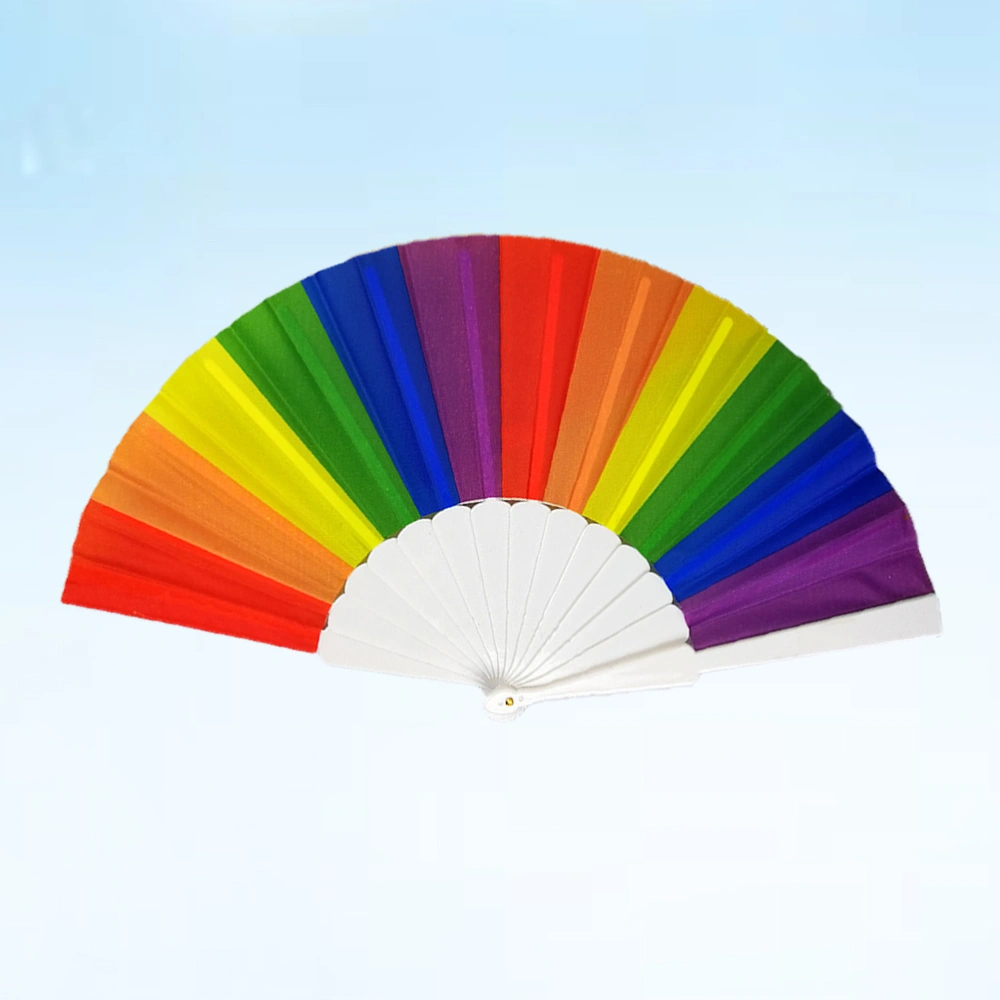 Rainbow Folding Fan Rainbow Fan Lovers Fan Durable Fabric LGBTQ Gift Folding Fan Gay Wedding Decors Fan 23CM Plastic Rainbow Fans