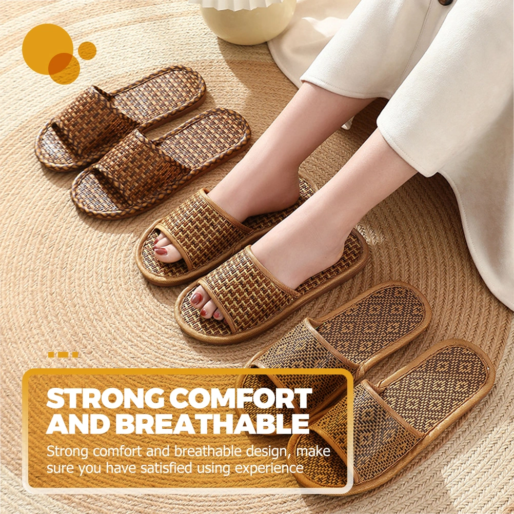 1 Pair Rattan Slippers Breathable Slippers Non-slip Slippers Indoor Slippers