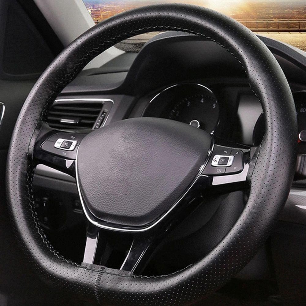 Black Drive Truck PU Leather with Needles and Thread Fit 38cm Car Steering Wheel Cover Protector