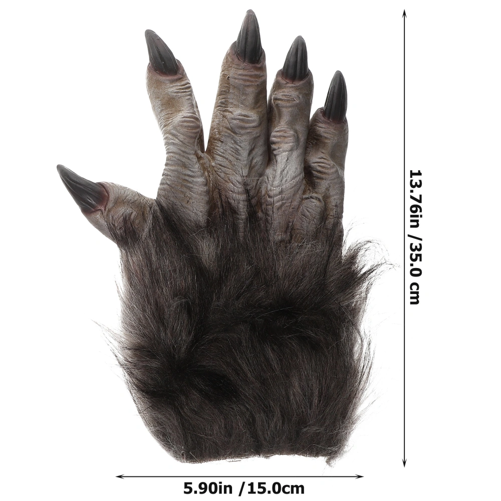 1 Pair Halloween Cosplay Props Prank Wolf Claw Gloves Latex Scary Wolf Paw Gloves for Halloween Cosplay Party (Grey)