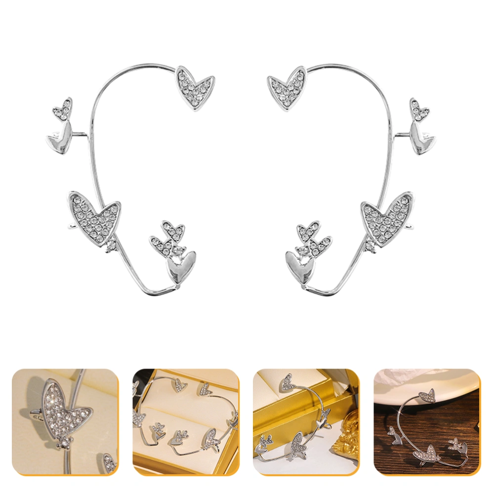 2pcs Rhinestone Heart Ear Cuffs Shiny Ear Clip No Piercing Earring Ornament