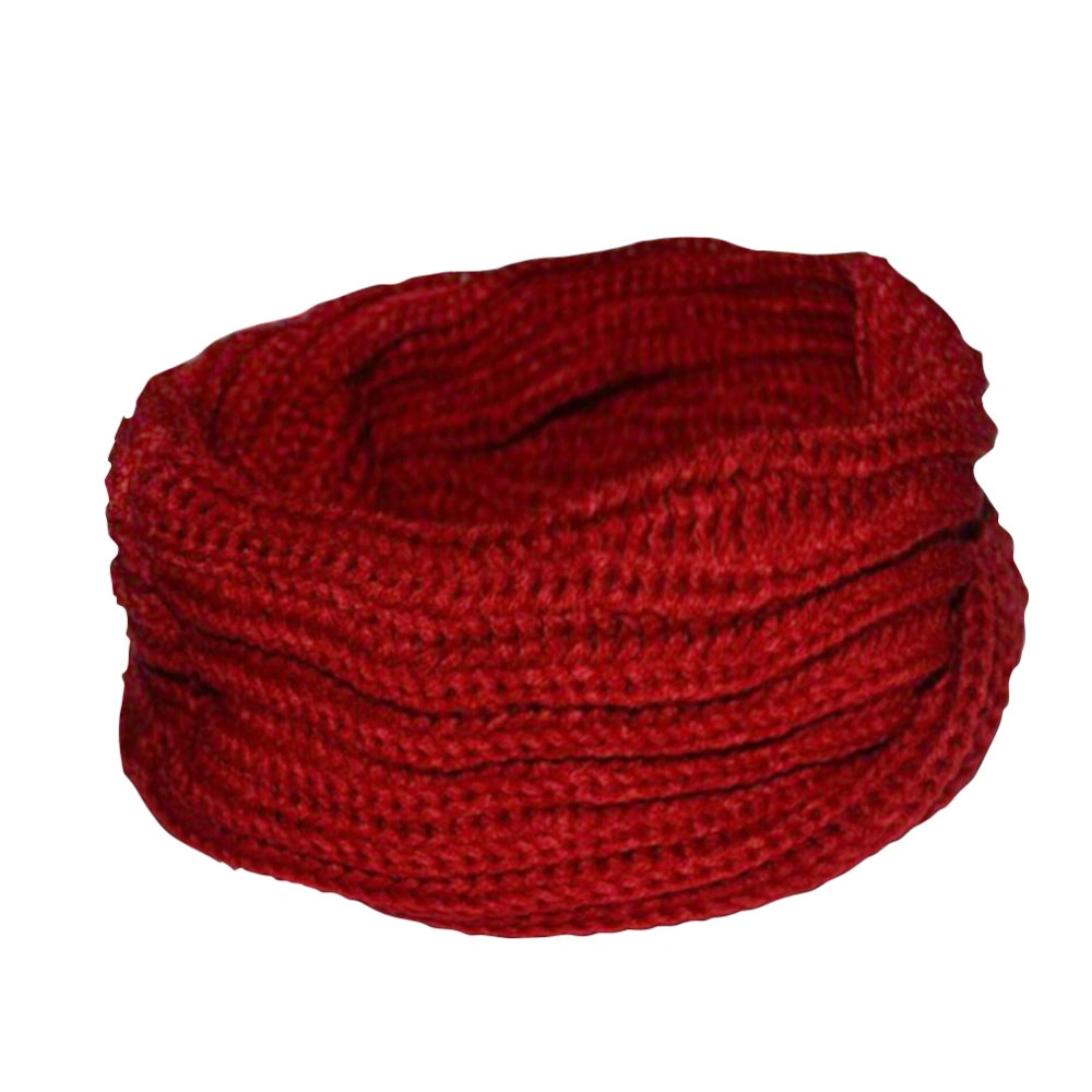 Women Winter Warm One Circle Knit Wool Blend Cowl Loop Scarf Shawl Thick Neckerchief (Wine Red)