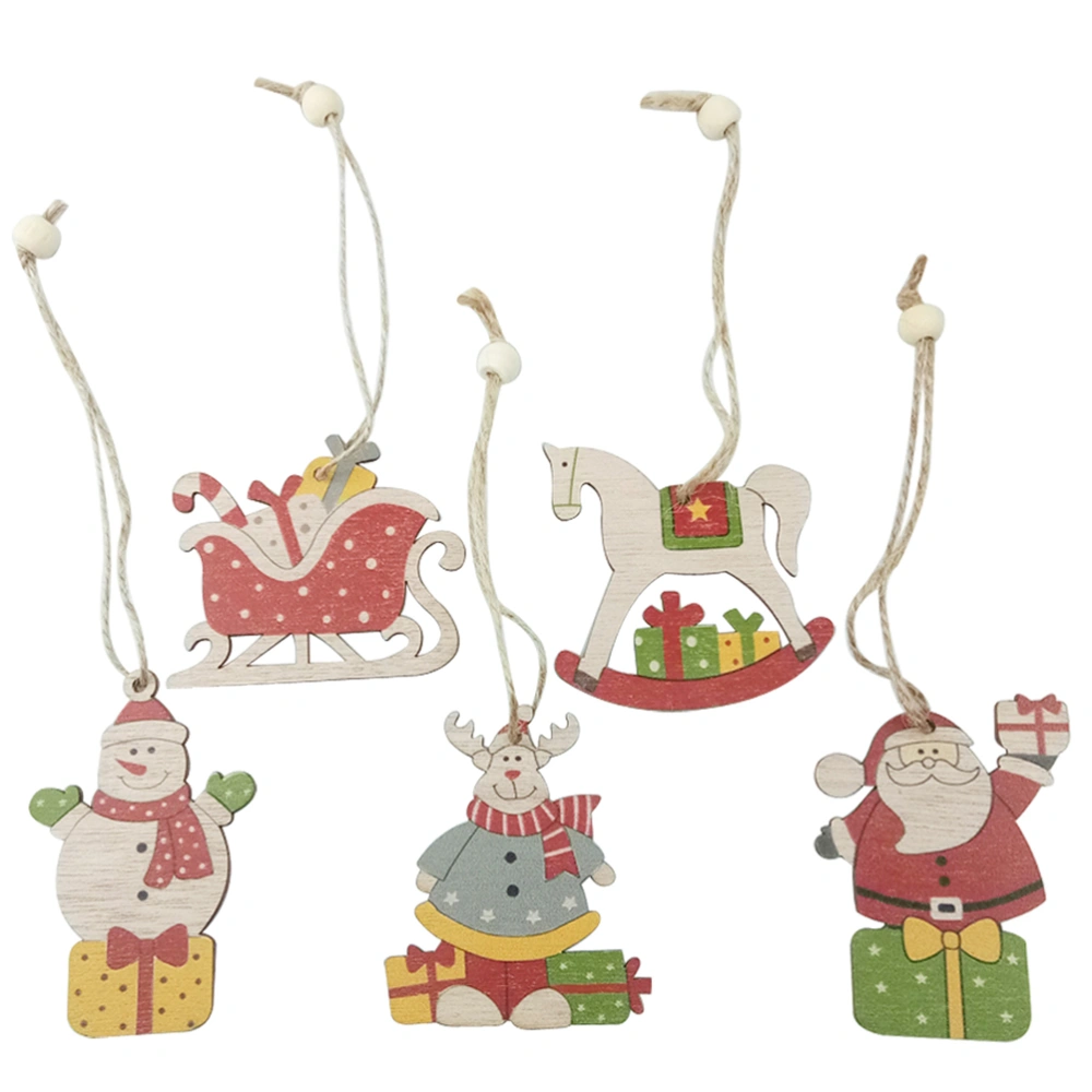 5pcs Christmas Theme Pendants Hanging Wooden Decors Adorable Party Ornaments for Home Shop (Pattern 1)