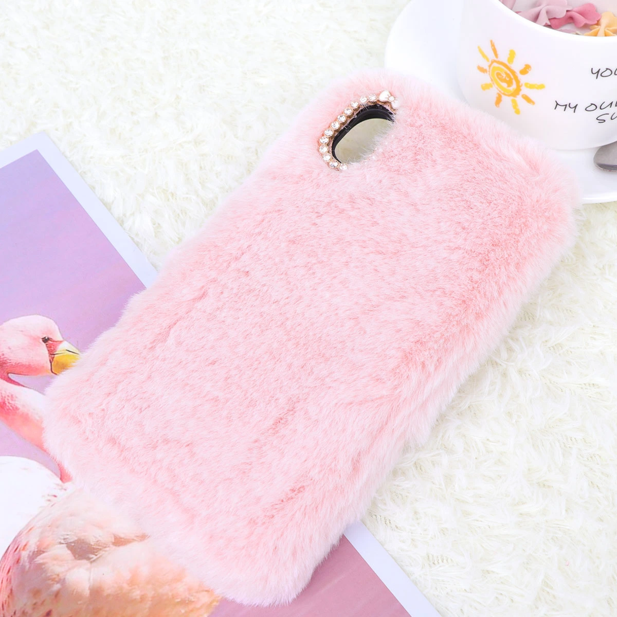 Lovely Plush Phone Case Super Plush Phone Cover Shockproof Phone Shell Compatible for iPhone XR(Pink)
