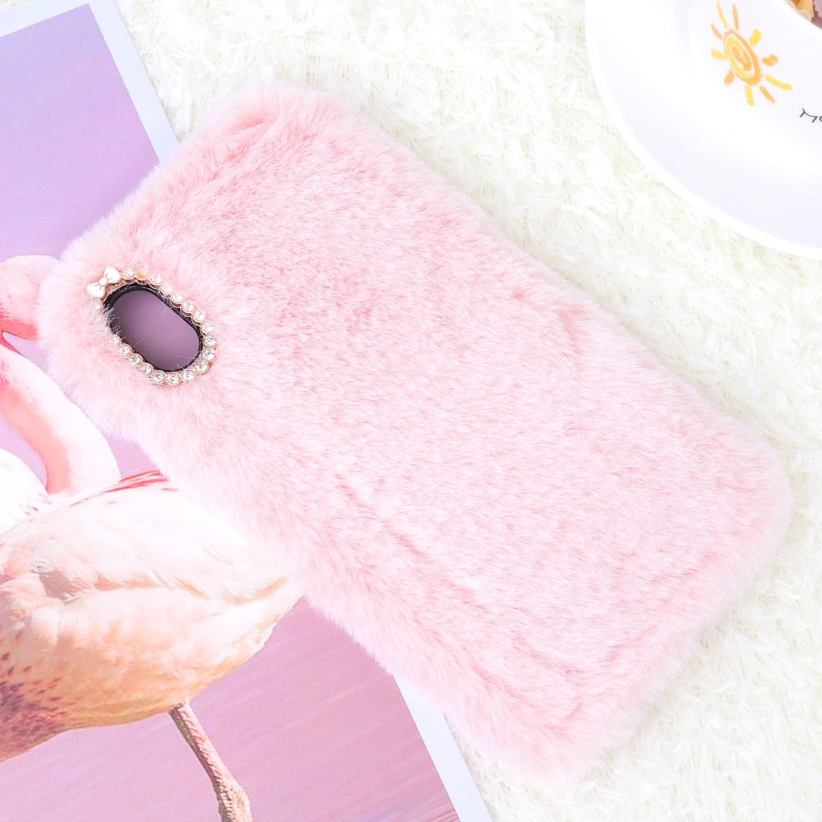 Lovely Plush Phone Case Super Plush Phone Cover Shockproof Phone Shell Compatible for iPhone XR(Pink)
