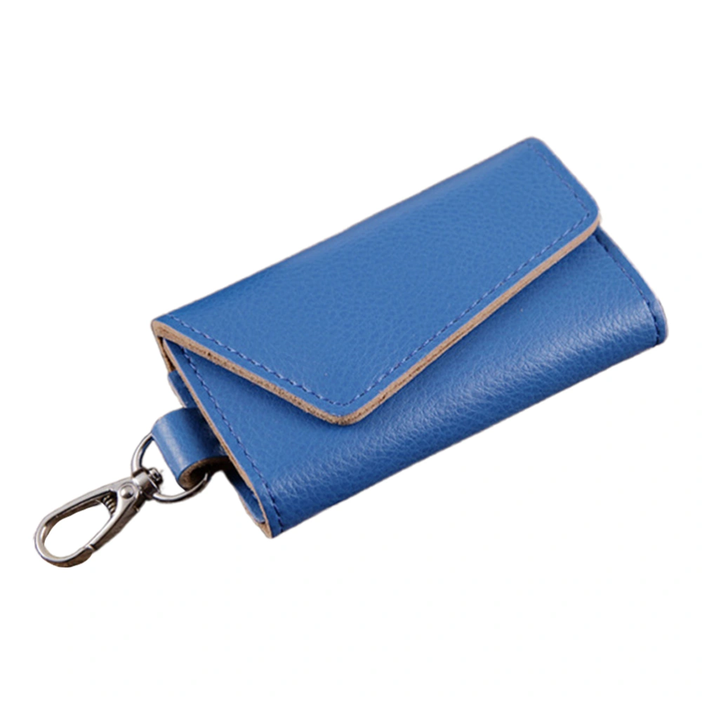 Cowhide Leather Car Key Pouch Zipper Keys Storage Bag Hanging Waist Pendant Key Case Holder for Men Women (Blue)