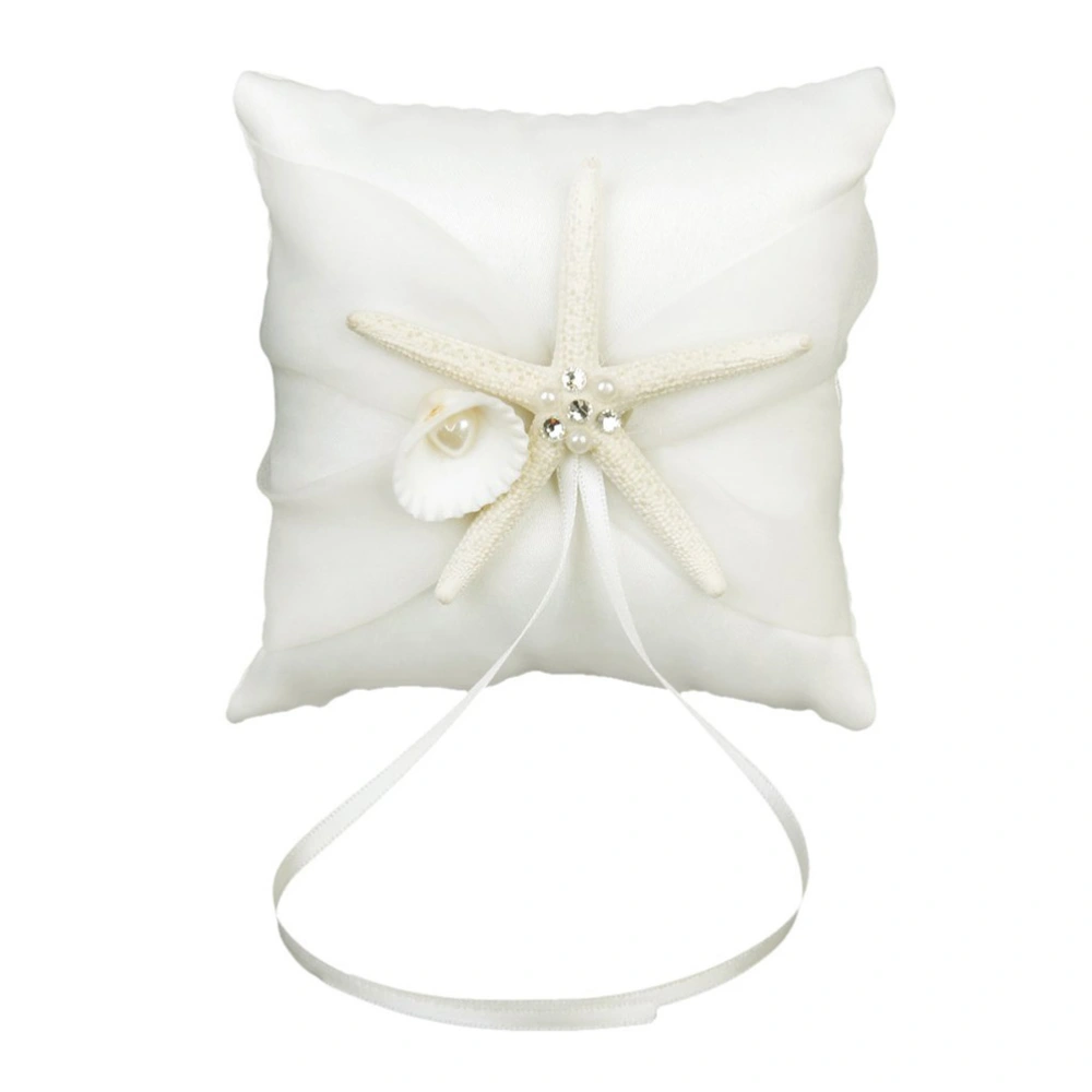 10*10cm Beach Wedding Ring Bearer Pillow Shell Bridal Cushion with Satin Ribbons (White)