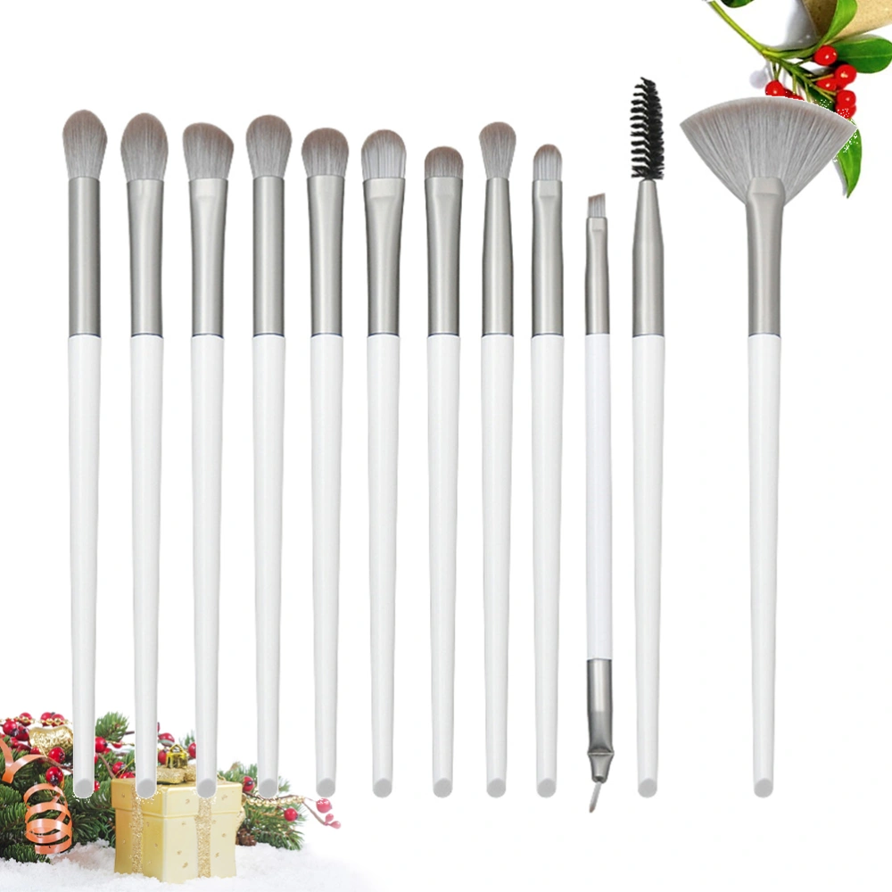 12pcs in 1 Set White Portable Plastic Handle Makeup Brushes Kit Hair Cosmetic Brushes Professional Brushes Makeup Tools Set