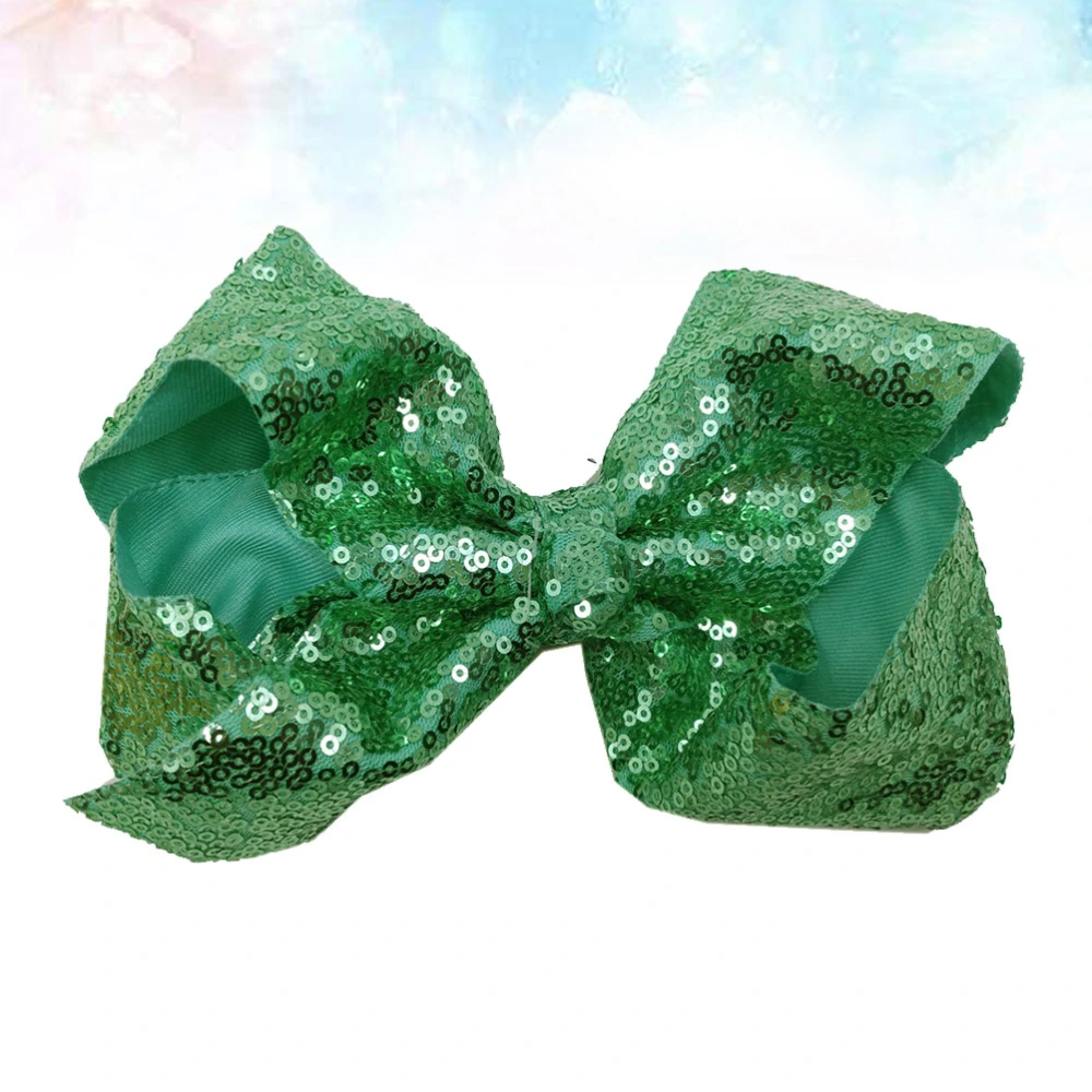 St. Patrick's Day Hair Clip Creative 18CM Clover Hairpin Bowknot Fashion Sequins Hair Ornament (Green)