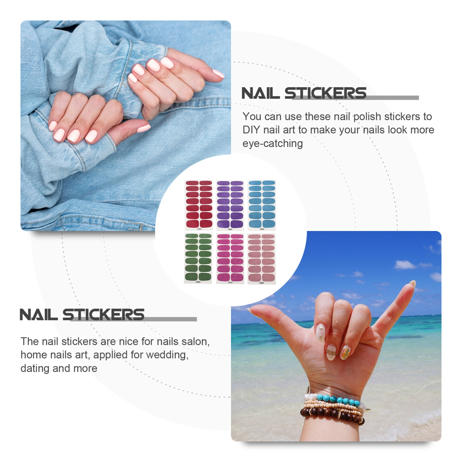6 Sheets of Full Wrap Nail Polish Stickers Fresh Nail Strips Nail Art Polish Decals