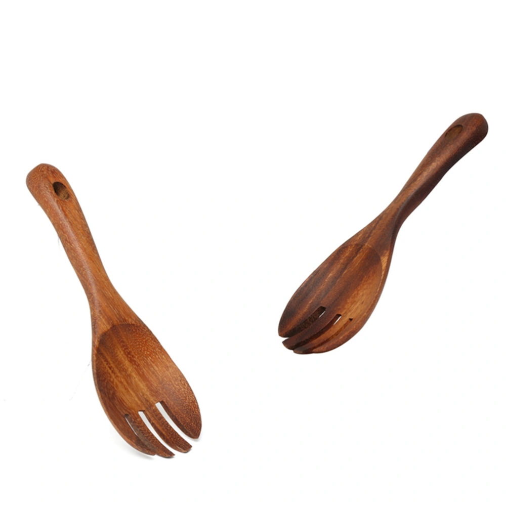 Acacia Mangium Salad Serving Fork Spoon Cookware Utensils Wooden Salad Sporks for Kitchen