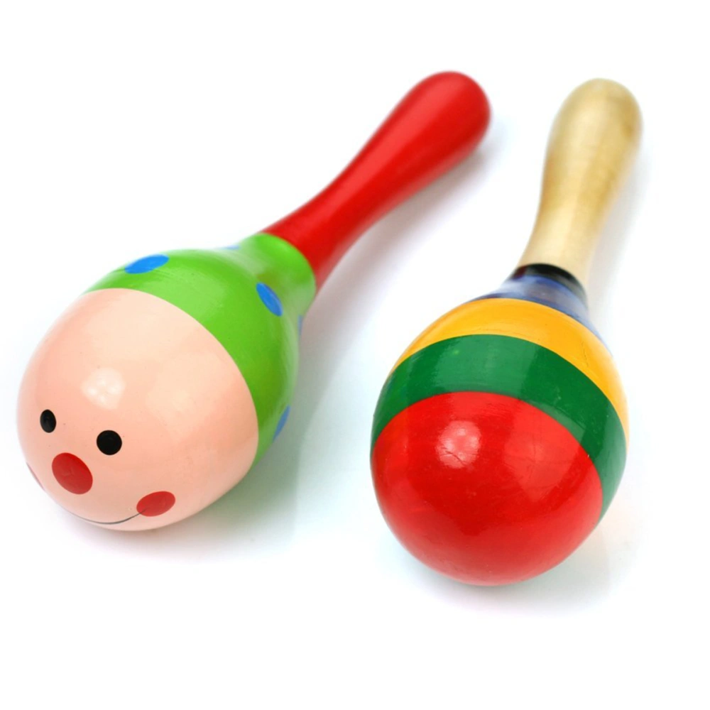 2pcs 11.5cm Funny Children Kids Wooden Maracas Rattle Shakers Musical Educational Toys (Random Color Pattern)