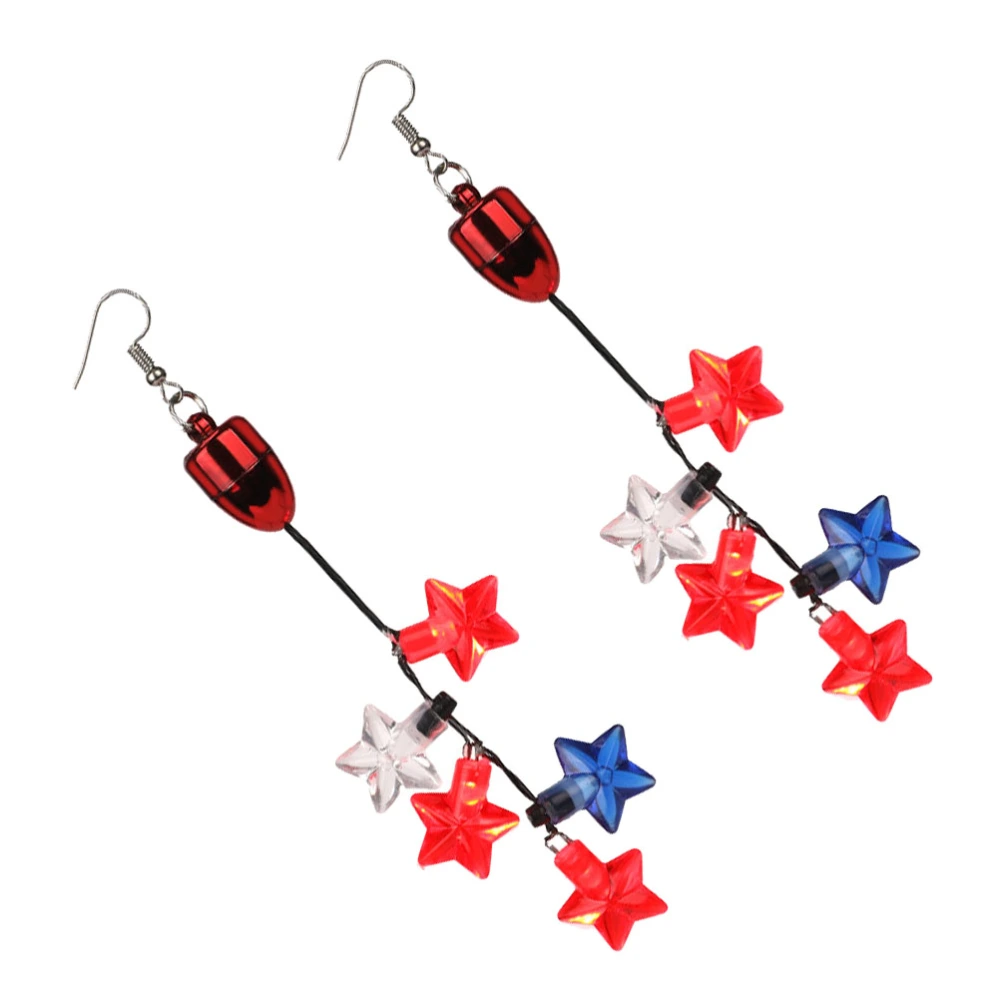 1 Pair American National Day Luminous Earrings Independence Day Ear Stud LED Glowing Star Earrings Earbobs Jewelry Pentagram Dangler Decor for Lady Girl