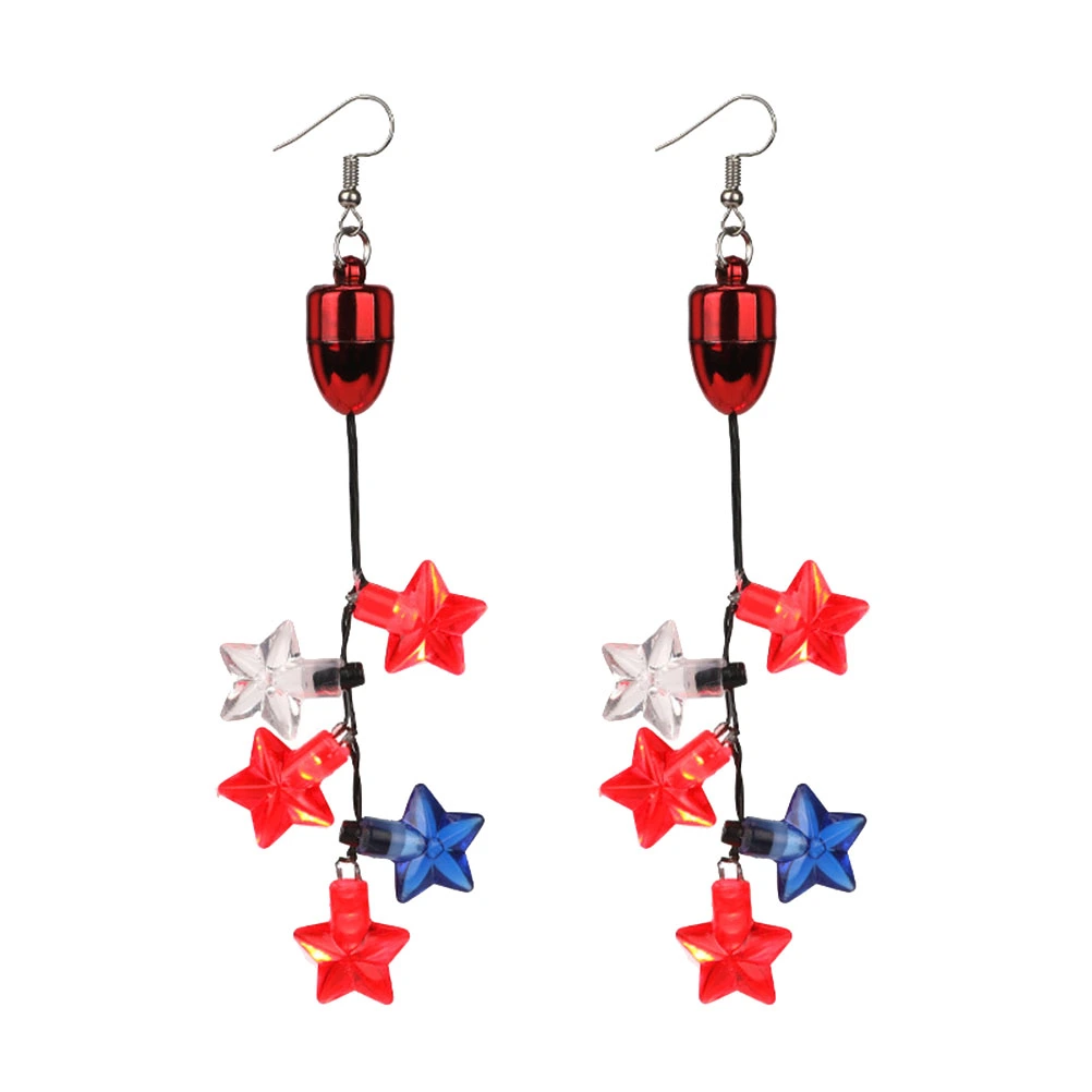1 Pair American National Day Luminous Earrings Independence Day Ear Stud LED Glowing Star Earrings Earbobs Jewelry Pentagram Dangler Decor for Lady Girl