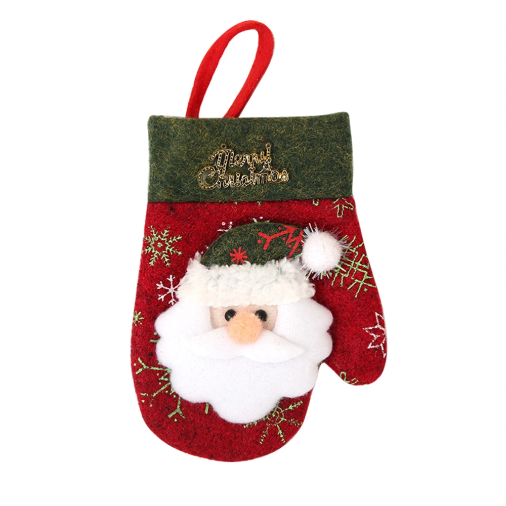 1pc Christmas Cutter and Fork Bags Glove Shaped Tableware Silverware Holder Gift Bag (Retro Little Glove Santa Claus Pattern)