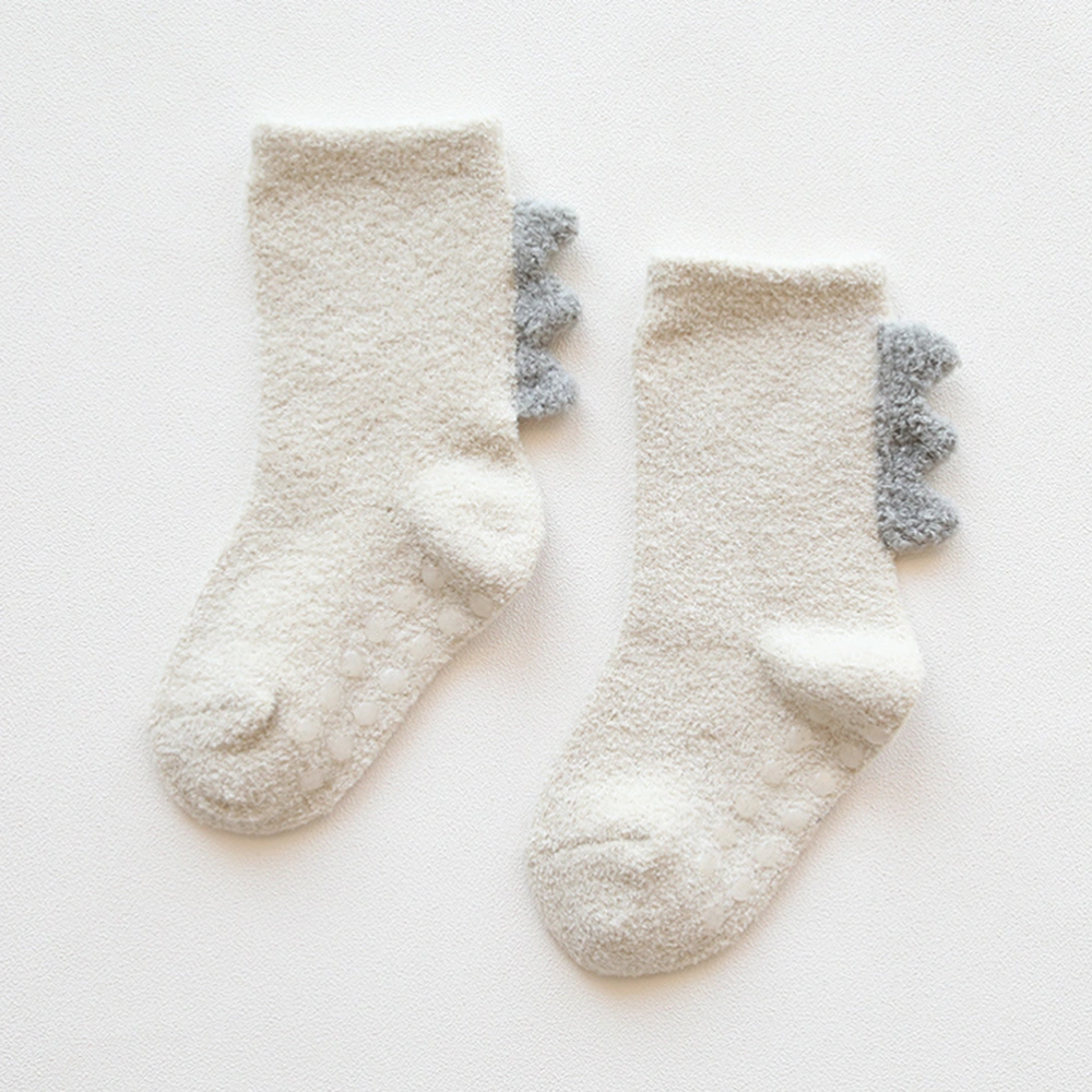 1 Pairs White Thicken Baby Socks Dinosaur Design Coral Fleece Socks Keep Warm Breathable Stockings - Size S(Suitable for 0-1 Years Old Baby)