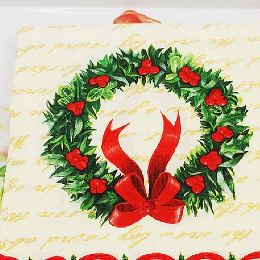 20PCS Christmas Wreath Printed Napkins Disposable Tissue Wood Pulp Dinner Napkins Birthday Party Supplies Xmas Favors