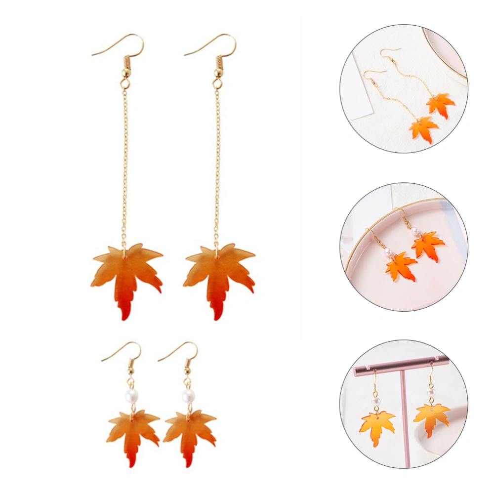 2 Pairs Creative Maple Earrings Fashion Acrylic Dangle Earrings Ear Decorations