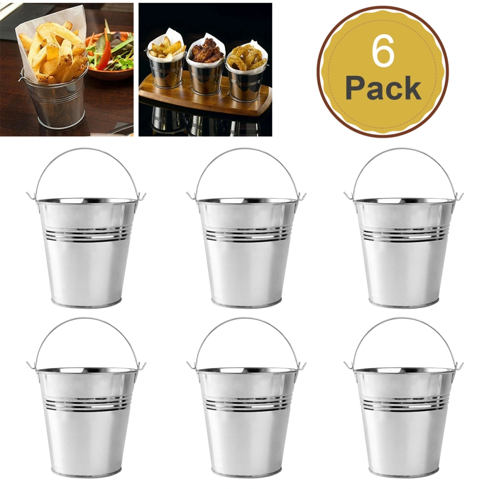 OUNONA 6pcs 10.5x7.2x10.5cm Mini Tinplate Metal Bucket Icing French Fries Tin Pails