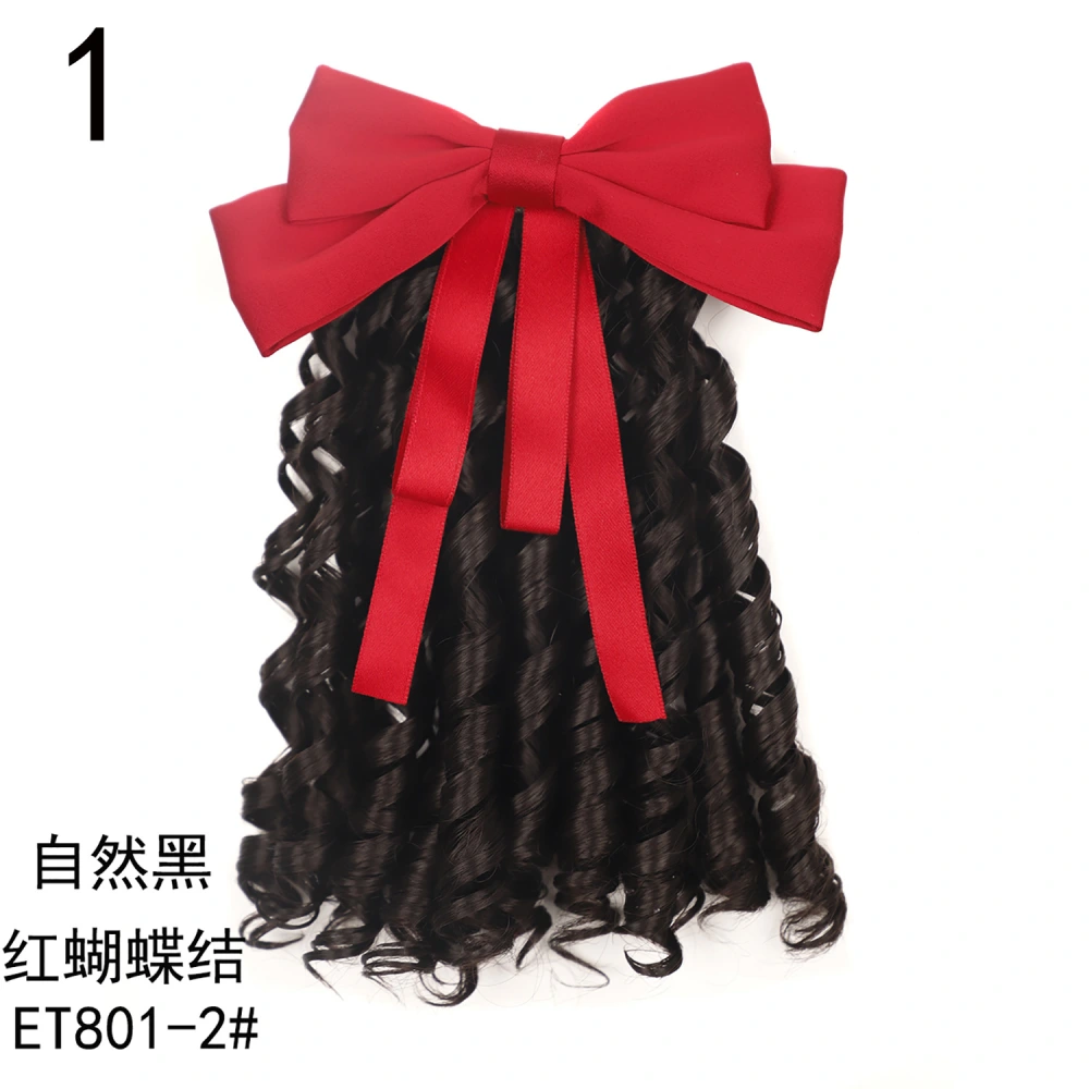 Bow Long Curly Wavy Wig Prom Cosplay Hairpiece Dancing Party Hair Accessory for Women