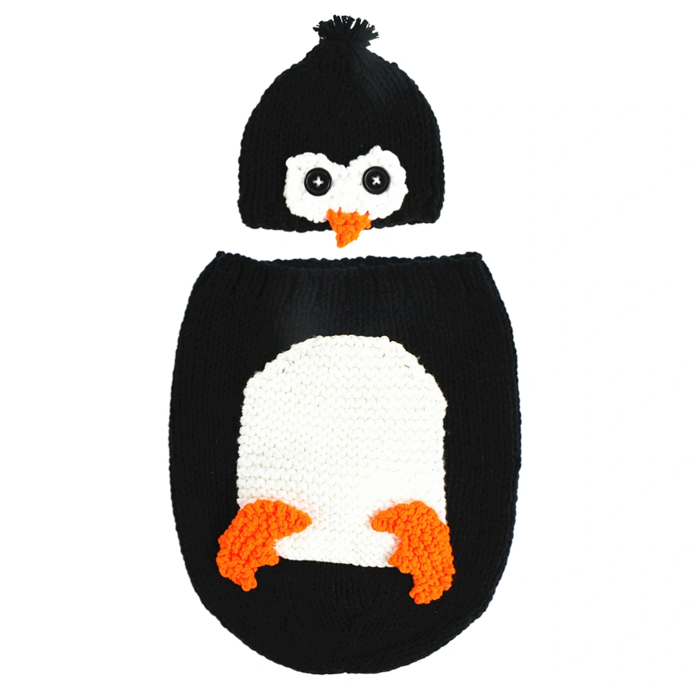 1 Pc Newborn Baby Photography Props Penguin Cartoon Style Clothing Set Hand-knitted Crochet Baby Photography Suit Outfits Costume for Kids（Black）