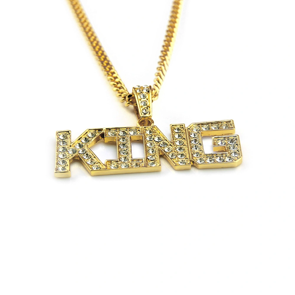 Creative Letter King Design Necklace Funny Hip Hop Pendant Fashion Neck Chain Jewelry for Man (Golden)