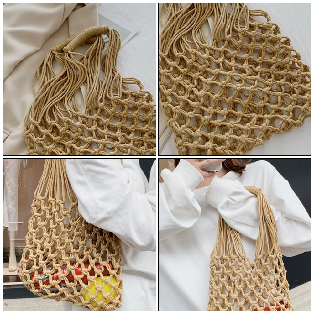 1pc Shopping Bag Handmade Woven Hollowed Bag Fashion Beach Shoulder Bag