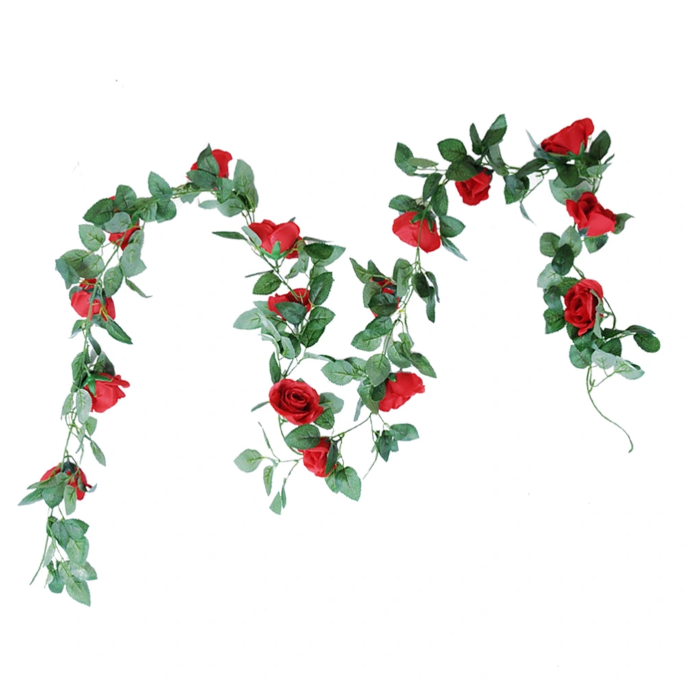 2.2m Artificial Flower String Garlands Wedding 16 Heads Rose Vines Rattan for Valentine's Day Home Party Balcony Table Decorations (Red)