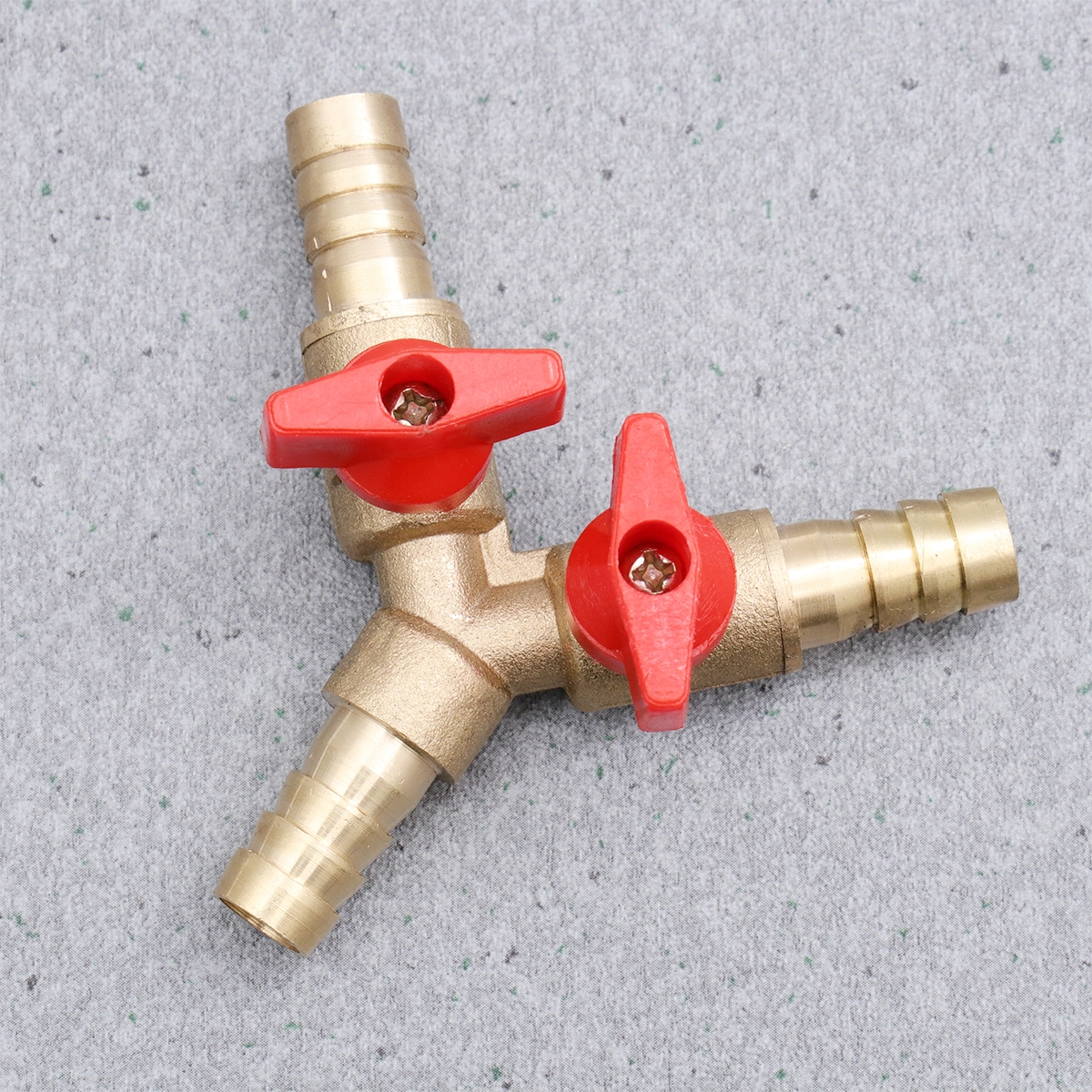 Y Shape Three-way Gas Pipe Distribution Switch Shut Off Ball Fitting Hose Barb Fuel Gas Clamp Tee (Copper 10mm Golden Red)
