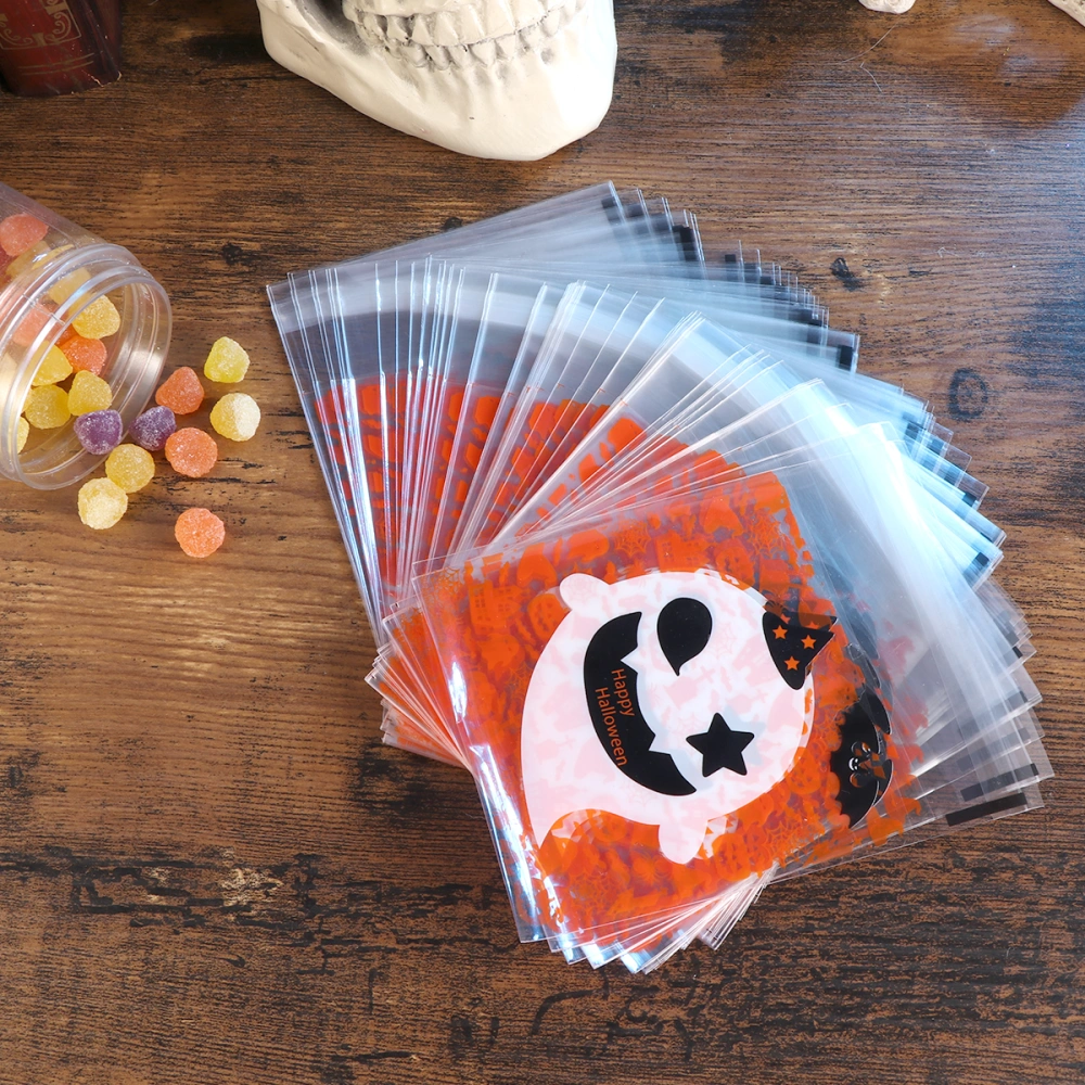 100pcs Halloween Self Adhesive Candy Cookie Bags Plastic Cellophane Bag Packing Bag Party Favor Bag (Ghost Head)